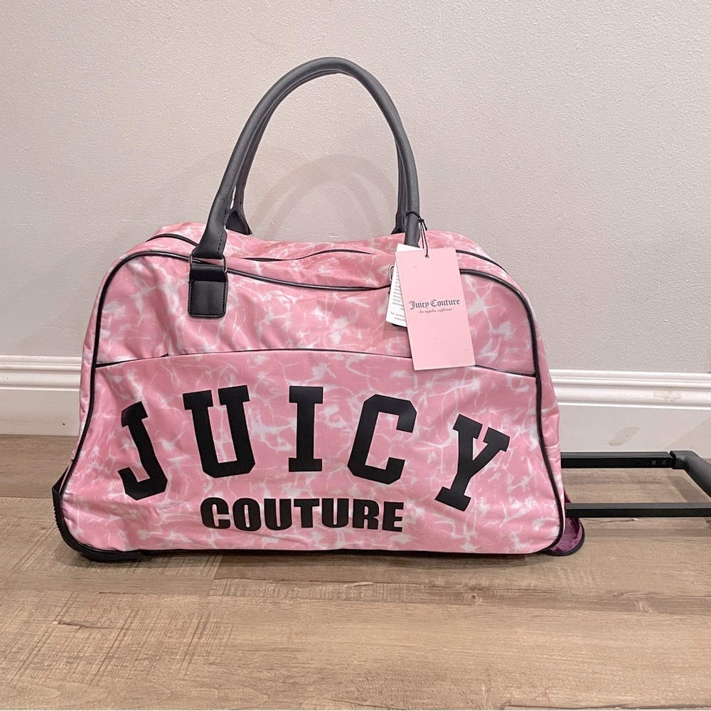 NEW‎ Juicy Couture Pink Marble Rolling Duffel Bag Y2K Logo Travel Luggage